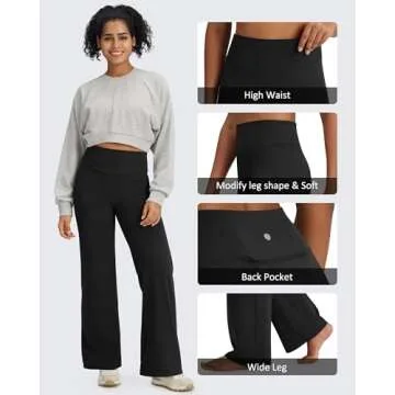 G4Free Yoga Pants Women Loose Wide Leg Dress Pants High Waisted Stretch Soft Casual Work Trousers Lounge Pajama (Black,M,31")