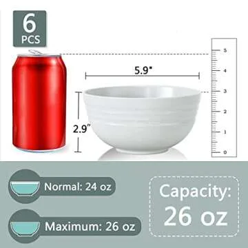 【Set Of 6】Unbreakable Cereal Bowls, 25 OZ Wheat Straw Bowls Microwave and Dishwasher Safe BPA-Free Eco-Friendly Bowl Beige Color for Cereal, Serving ,Soup, Oatmeal, Pasta and Salad（NOT CERAMIC）