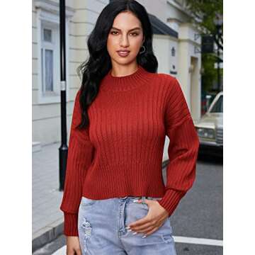 ZAFUL Women's Mock Neck Sweater Long Sleeve Ribbed Knit Basic Cropped Pullover Sweater
