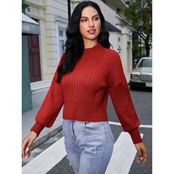 ZAFUL Women's Mock Neck Stylish Cropped Sweater