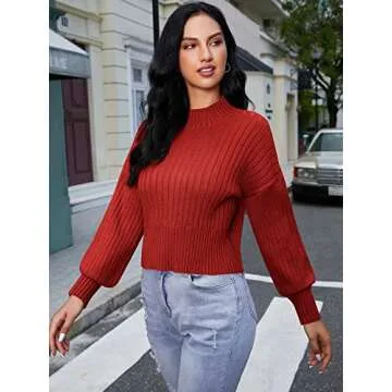 ZAFUL Women's Mock Neck Stylish Cropped Sweater