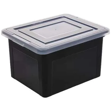 IRIS USA File Box Plastic File Organizer for Letter/Legal File, Document Box, Storage Bin Tote Organizer with Durable and Secure Latching Lid, Stackable, Nestable, BPA-Free, Black 35 Qt. 4 Pack