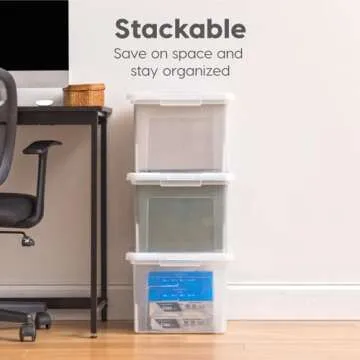 IRIS USA File Box Plastic File Organizer for Letter/Legal File, Document Box, Storage Bin Tote Organizer with Durable and Secure Latching Lid, Stackable, Nestable, BPA-Free, Black 35 Qt. 4 Pack