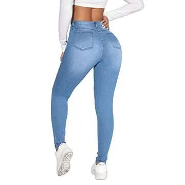 SweatyRocks Women's Casual High Rise Ripped Jeans Zipper Fly Skinny Denim Pants Light Wash XL