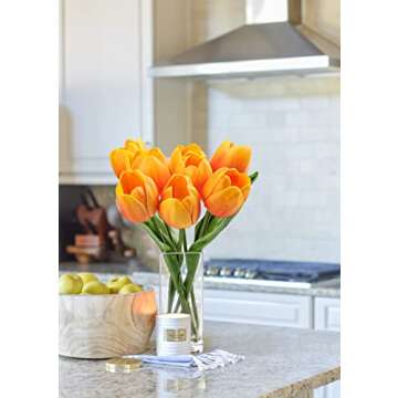 Briful Fake Flowers Artificial Tulip Flower Orange in Clear Vase, Real Touch Foam Tulip Arrangement Suitable for Home Office Decoration, Dining Table Centerpiece