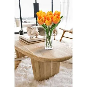 Briful Fake Flowers Artificial Tulip Flower Orange in Clear Vase, Real Touch Foam Tulip Arrangement Suitable for Home Office Decoration, Dining Table Centerpiece