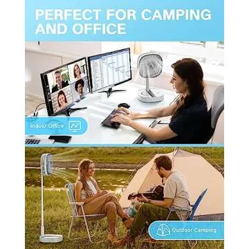 esemoil Portable Foldable Fan for Travel, 8" Oscillating Rechargeable Fan with Remote, 7200mAh Rechargeable Folding Standing Table Fan with 4 Speeds, Floor Pedestal Fan for Bedroom Office Travel Camp