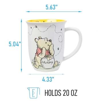 Silver Buffalo Disney Winnie the Pooh But First Hunny Wide Rim Bees Flying Ceramic Mug, 16 Ounces