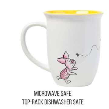 Silver Buffalo Disney Winnie the Pooh But First Hunny Wide Rim Bees Flying Ceramic Mug, 16 Ounces