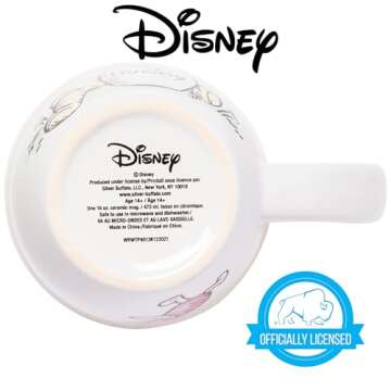 Silver Buffalo Disney Winnie the Pooh But First Hunny Wide Rim Bees Flying Ceramic Mug, 16 Ounces