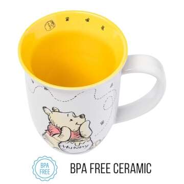 Silver Buffalo Disney Winnie the Pooh But First Hunny Wide Rim Bees Flying Ceramic Mug, 16 Ounces
