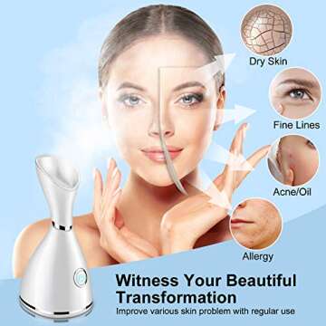 Facial Steamer, Fixget Upgraded Nano Ionic Facial Steamer Warm Fine Mist Atomizer Humidifier Moisturizing Home Sauna Face Spa Steamer Pores Cleansing Skin Cares Clear Blackhead Acne Remover Kit