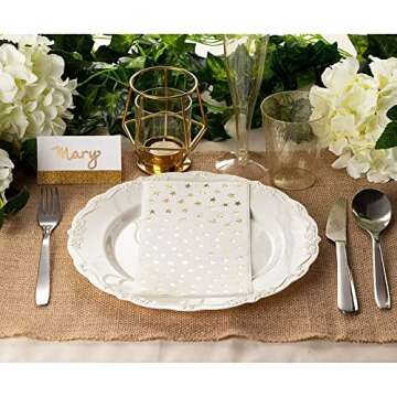 50 Pack Gold Star Party Napkins - Disposable White and Gold Dinner Napkins for Birthday, Graduation (3-Ply, 4x8 In)