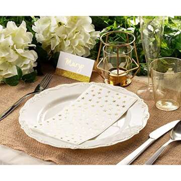 50 Pack Gold Star Party Napkins - Disposable White and Gold Dinner Napkins for Birthday, Graduation (3-Ply, 4x8 In)