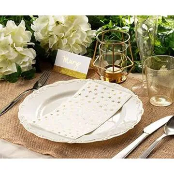 50 Pack Gold Star Party Napkins - Disposable White and Gold Dinner Napkins for Birthday, Graduation (3-Ply, 4x8 In)