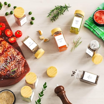 24 Glass Spice Jars with Bamboo Lids for Organization