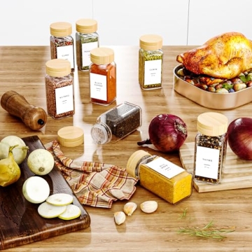 24 Glass Spice Jars with Bamboo Lids for Organization