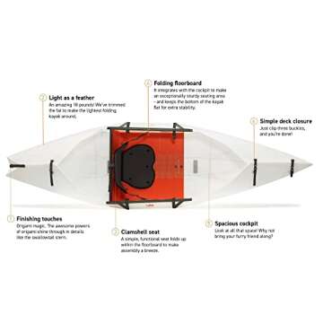 Oru Kayak Foldable Kayak Lake | Lightweight, Portable & Stable - Lake and River Kayaks - Beginner, Intermediate - Size (Unfolded): 9 x 32 in, 17 Lbs