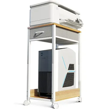KKL Printer Stand with Storage, Computer Tower Stand with Fabric Drawer, Mobile PC Tower Stand Under...