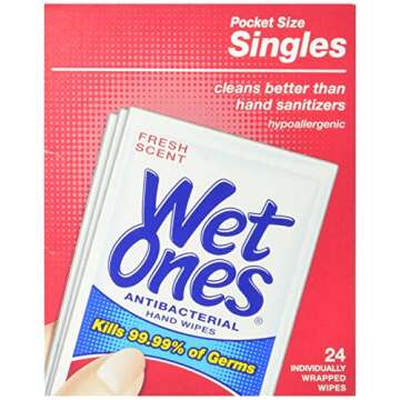 Wet Ones Antibacterial Hand and Face Wipes Singles, 24 Count (Pack of 5)