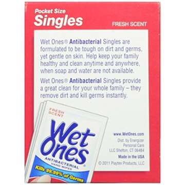Wet Ones Antibacterial Hand and Face Wipes Singles, 24 Count (Pack of 5)