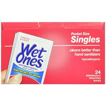 Wet Ones Antibacterial Hand and Face Wipes Singles, 24 Count (Pack of 5)