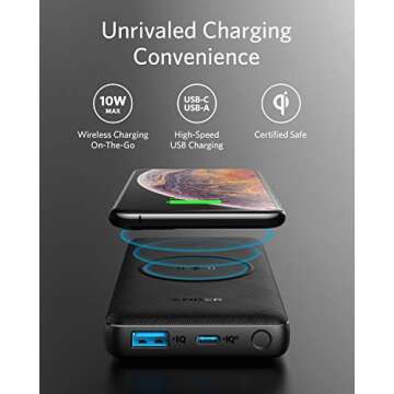 ANKER PowerCore III 10,000 mAh Wireless Portable Charger with Qi-Certified 10W Wireless Charging and 18W USB-C Quick Charge for iPhone 14/14 Plus/14 Pro/14 Pro Max, iPad, AirPods, and More