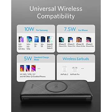 ANKER PowerCore III 10,000 mAh Wireless Portable Charger with Qi-Certified 10W Wireless Charging and 18W USB-C Quick Charge for iPhone 14/14 Plus/14 Pro/14 Pro Max, iPad, AirPods, and More