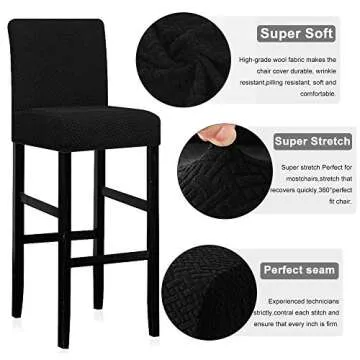Lellen Reusable Pub Counter Stool Chair Covers Slipcover Stretch Removable Washable Dining Room Chair Covers Set of 4 (2786-Black)