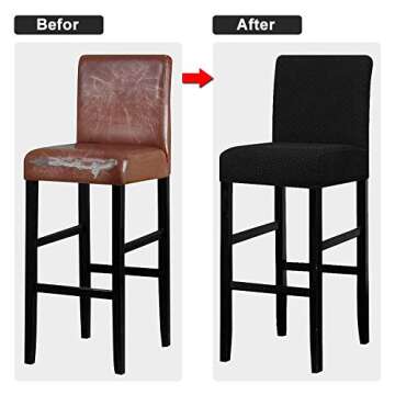 Lellen Reusable Pub Counter Stool Chair Covers Slipcover Stretch Removable Washable Dining Room Chair Covers Set of 4 (2786-Black)