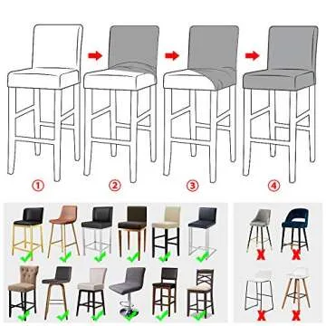 Lellen Reusable Pub Counter Stool Chair Covers Slipcover Stretch Removable Washable Dining Room Chair Covers Set of 4 (2786-Black)