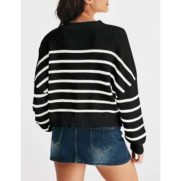 MEROKEETY Women Winter Batwing Sleeve Rib Knitted Loose Basic Pullover Cropped Sweaters, Black, Medium