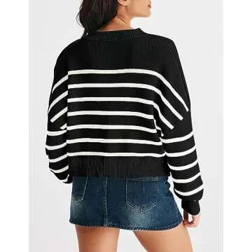 MEROKEETY Women Winter Batwing Sleeve Rib Knitted Loose Basic Pullover Cropped Sweaters, Black, Medium