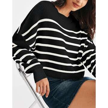 MEROKEETY Women Winter Batwing Sleeve Rib Knitted Loose Basic Pullover Cropped Sweaters, Black, Medium