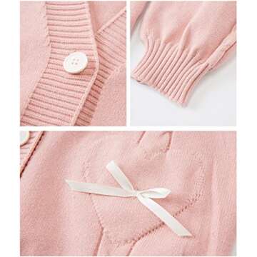 Women Kawaii Sweater Cardigan with Cute Bowknot and Heart Pink Medium