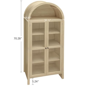 Stylish Tall Arched Storage Cabinet with Glass Doors