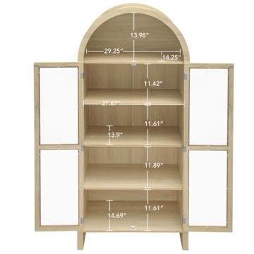 Stylish Tall Arched Storage Cabinet with Glass Doors