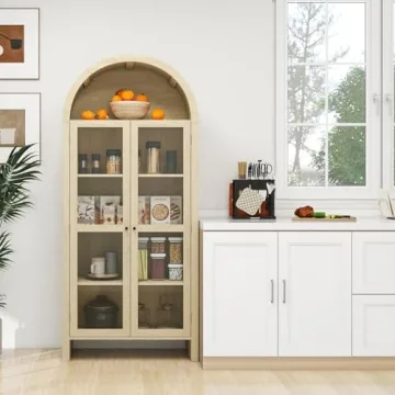Stylish Tall Arched Storage Cabinet with Glass Doors