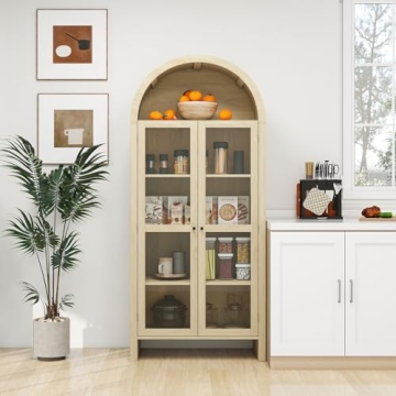 Stylish Tall Arched Storage Cabinet with Glass Doors
