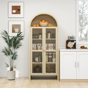 Stylish Tall Arched Storage Cabinet with Glass Doors