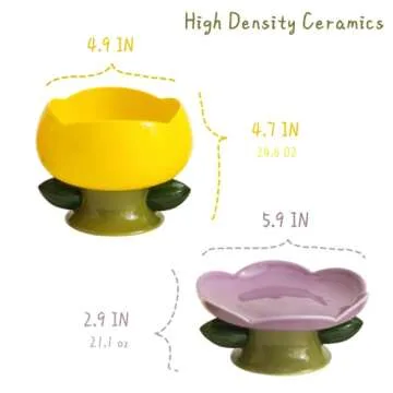 PIPIPET Raised Cat Bowls, Ceramic Cat Bowls, Handmade Flower Ceramic Raised Cat Dish, Elevated Cat Food Bowls for Protecting Spine & Whisker Fatigue Basic Bowls-Purple