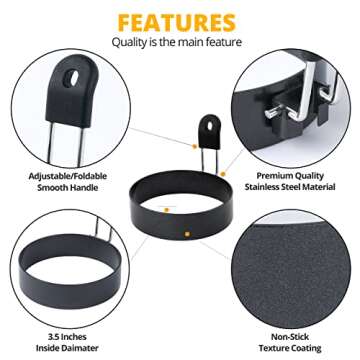 FUNUTTERS Egg Rings, 3.5'', Nonstick, Professional and Large, Stainless Steel Egg Rings For Frying Eggs and Egg Mcmuffins, Egg Mold For Breakfast, Mini Pancakes, and Fried Eggs
