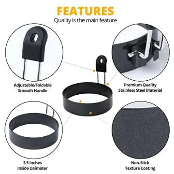 FUNUTTERS Egg Rings, 3.5'', Nonstick, Professional and Large, Stainless Steel Egg Rings For Frying Eggs and Egg Mcmuffins, Egg Mold For Breakfast, Mini Pancakes, and Fried Eggs