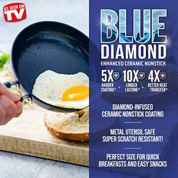 Blue Diamond Cookware Mini Egg Fry Pan Skillet, Diamond Infused Healthy Ceramic Nonstick, PFAS & PFO...