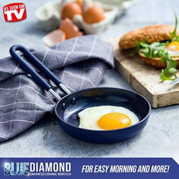 Blue Diamond Cookware Mini Egg Fry Pan Skillet, Diamond Infused Healthy Ceramic Nonstick, PFAS & PFOA-Free, Dishwasher Safe, Oven Safe, Even Heating, Easy Clean, Warp Control, Blue