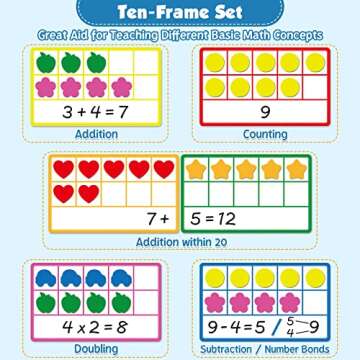 Torlam Magnetic Ten Frame Set, Math Games for Kids Math Manipulatives Elementary Kindergarten Presch...