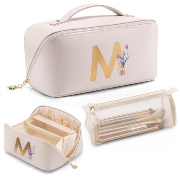 Vlando Personalized Initial Makeup Bag - Ideal Travel Organizer for Women