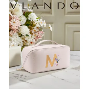 Vlando Personalized Initial Makeup Bag for Women Gifts