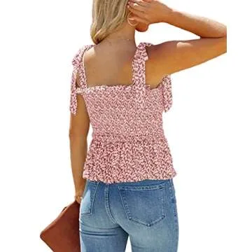 Cnkwei Women's Floral Smocked Frill Tank Top in Pink