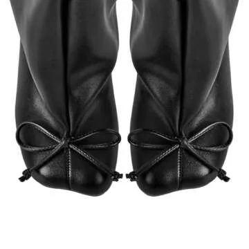 Richealnana Women's Square Toe Bow Kitten Heel Knee High Boots Wide Calf Slouch Pull On Long Boots Mid Heel Winter Fall Womens Boots Dressy Trendy Casual Tall Boots Black US 13